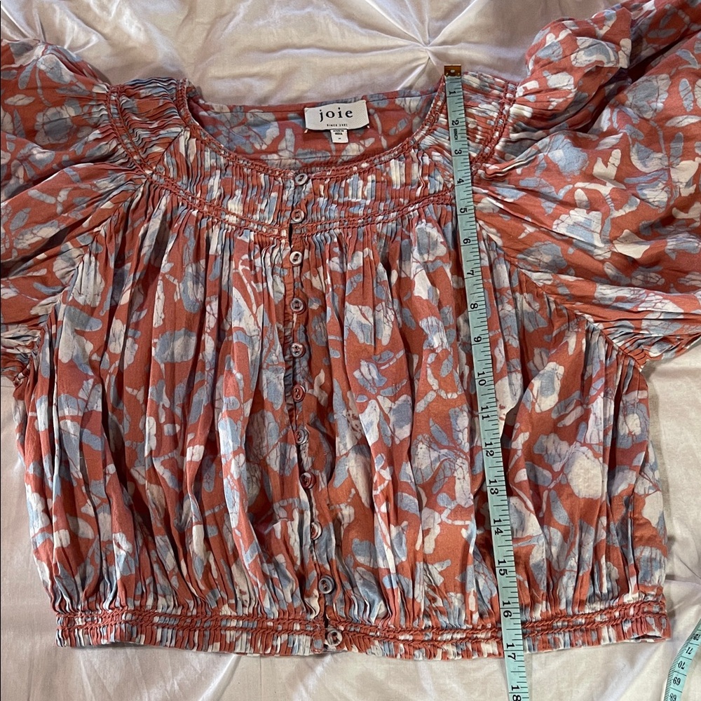 Joie May Cropped Floral-Print Blue and Pink Blouse - Picture 11 of 11